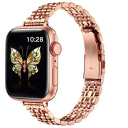 For Apple Watch SE 2023 44mm Slim Seven Bead Slingshot Buckle Metal Watch Band(Rose Gold)