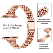 For Apple Watch SE 2023 44mm Slim Seven Bead Slingshot Buckle Metal Watch Band(Rose Gold)