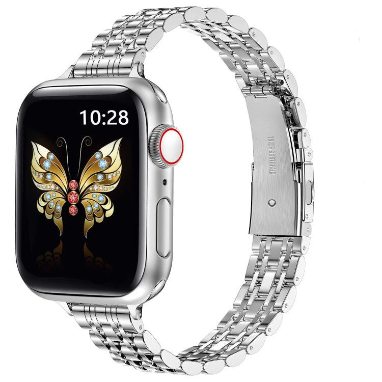 For Apple Watch SE 2023 40mm Slim Seven Bead Slingshot Buckle Metal Watch Band(Silver) - Watch Bands by PMC TechLife | Online Shopping South Africa | PMC TechLife