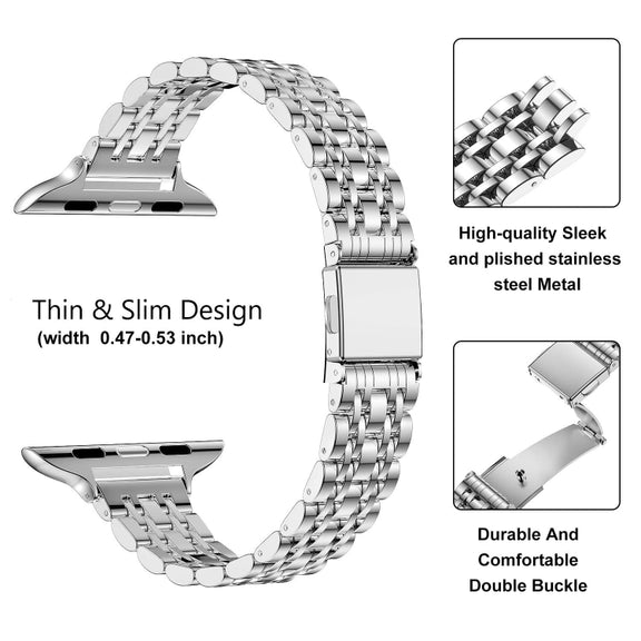 For Apple Watch SE 2023 40mm Slim Seven Bead Slingshot Buckle Metal Watch Band(Silver)