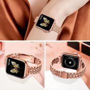 For Apple Watch SE 2023 40mm Slim Seven Bead Slingshot Buckle Metal Watch Band(Rose Gold)