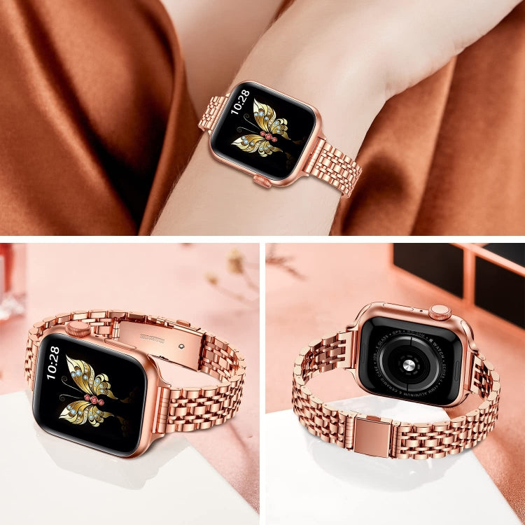 For Apple Watch Ultra 2 49mm Slim Seven Bead Slingshot Buckle Metal Watch Band(Rose Gold) - free shipping - PMC TechLife - Order now!