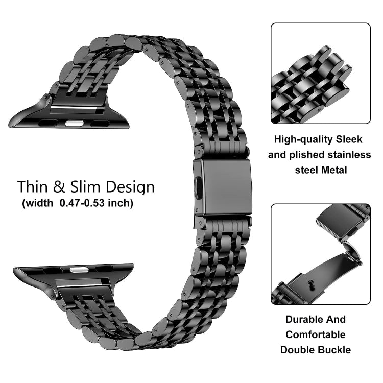 For Apple Watch Series 9 45mm Slim Seven Bead Slingshot Buckle Metal Watch Band(Black) - Watch Bands by PMC TechLife | Online Shopping South Africa | PMC TechLife | Buy Now Pay Later Mobicred