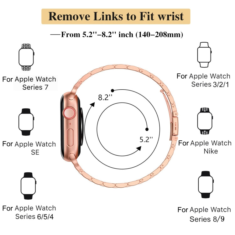 For Apple Watch SE 2022 40mm Slim Seven Bead Slingshot Buckle Metal Watch Band(Rose Gold)