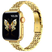 For Apple Watch SE 40mm Slim Seven Bead Slingshot Buckle Metal Watch Band(Gold)