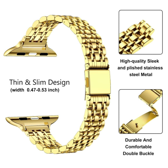 For Apple Watch Series 2 42mm Slim Seven Bead Slingshot Buckle Metal Watch Band(Gold)