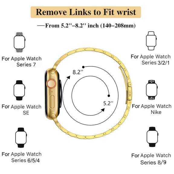 For Apple Watch Series 2 42mm Slim Seven Bead Slingshot Buckle Metal Watch Band(Gold)