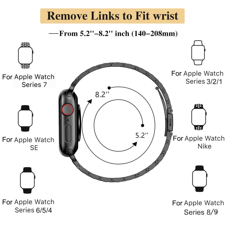 For Apple Watch Series 2 38mm Slim Seven Bead Slingshot Buckle Metal Watch Band(Black) - Watch Bands by PMC TechLife | Online Shopping South Africa | PMC TechLife