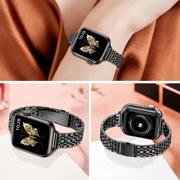 For Apple Watch Series 2 38mm Slim Seven Bead Slingshot Buckle Metal Watch Band(Black) - Watch Bands by PMC TechLife | Online Shopping South Africa | PMC TechLife