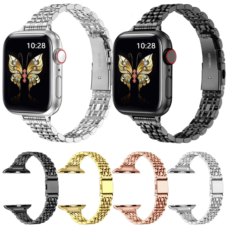 For Apple Watch 42mm Slim Seven Bead Slingshot Buckle Metal Watch Band(Gold)