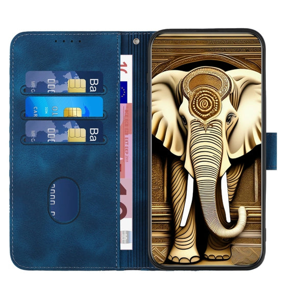 For iPhone 16 Plus YX0060 Elephant Head Embossed Phone Leather Case with Lanyard(Royal Blue)