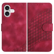 For iPhone 17 YX0060 Elephant Head Embossed Phone Leather Case with Lanyard(Rose Red)
