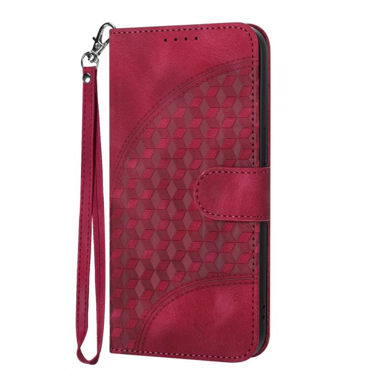 For iPhone 17 YX0060 Elephant Head Embossed Phone Leather Case with Lanyard(Rose Red)