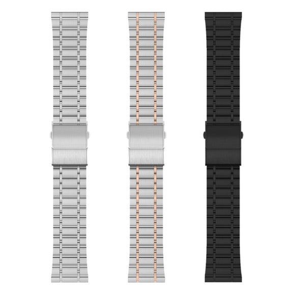 20mm Universal Dual Press Buckle Five-bead Stainless Steel Watch Band(Silver Rose Gold)