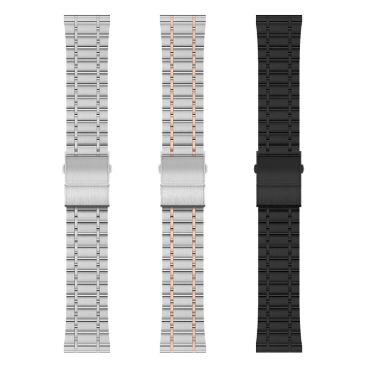 22mm Universal Dual Press Buckle Five-bead Stainless Steel Watch Band(Silver Rose Gold)