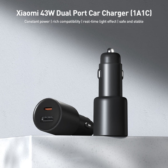 Original Xiaomi 43W Dual Ports USB + USB-C / Type-C Car Charger 1A1C(Black)