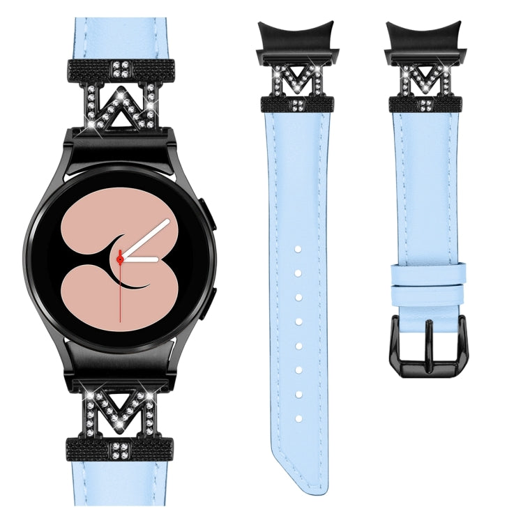 For Samsung Galaxy Watch6 / 6 Classic M Letter D-shaped Twill Leather Watch Band(Black Blue) - Watch Bands by PMC TechLife | Online Shopping South Africa | PMC TechLife