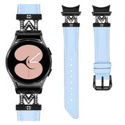 For Samsung Galaxy Watch6 / 6 Classic M Letter D-shaped Twill Leather Watch Band(Black Blue)