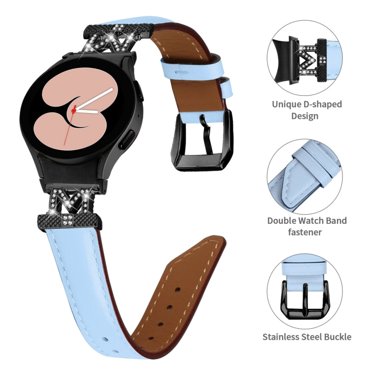 For Samsung Galaxy Watch6 / 6 Classic M Letter D-shaped Twill Leather Watch Band(Black Blue) - Watch Bands by PMC TechLife | Online Shopping South Africa | PMC TechLife