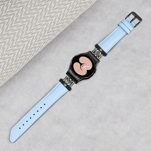 For Samsung Galaxy Watch6 / 6 Classic M Letter D-shaped Twill Leather Watch Band(Black Blue)