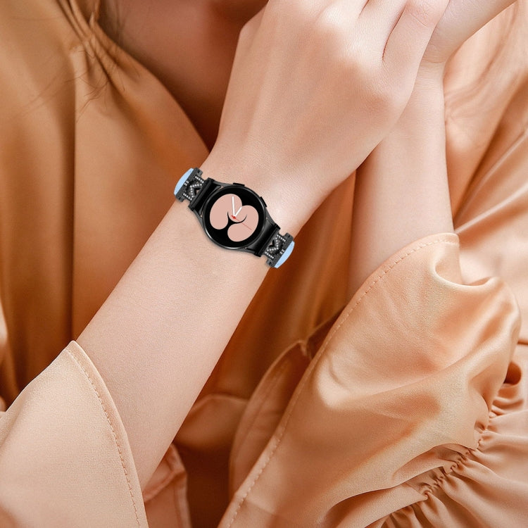 For Samsung Galaxy Watch6 / 6 Classic M Letter D-shaped Twill Leather Watch Band(Black Blue) - Watch Bands by PMC TechLife | Online Shopping South Africa | PMC TechLife