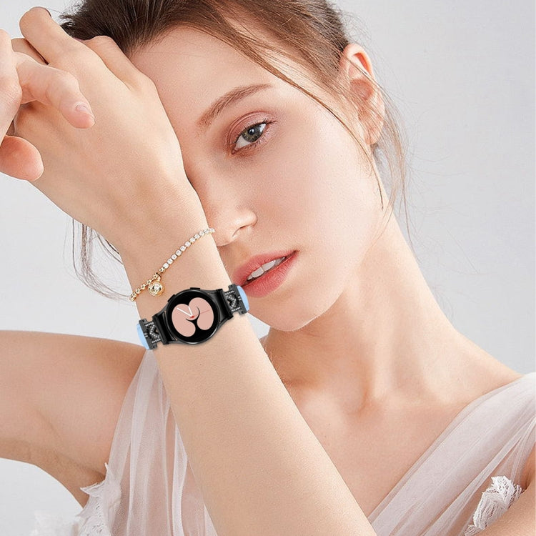 For Samsung Galaxy Watch6 / 6 Classic M Letter D-shaped Twill Leather Watch Band(Black Blue) - Watch Bands by PMC TechLife | Online Shopping South Africa | PMC TechLife