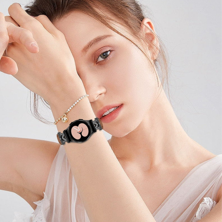 For Samsung Galaxy Watch6 / 6 Classic M Letter D-shaped Twill Leather Watch Band(Black Brown)