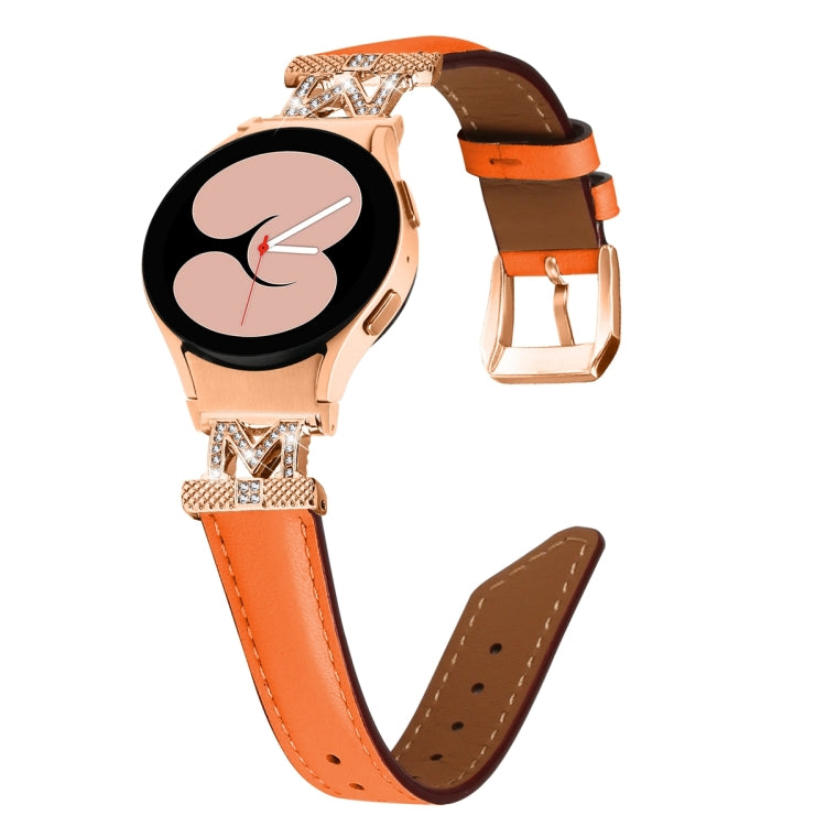 For Samsung Galaxy Watch6 / 6 Classic M Letter D-shaped Twill Leather Watch Band(Rose Gold Orange) - Watch Bands by PMC TechLife | Online Shopping South Africa | PMC TechLife | Buy Now Pay Later Mobicred