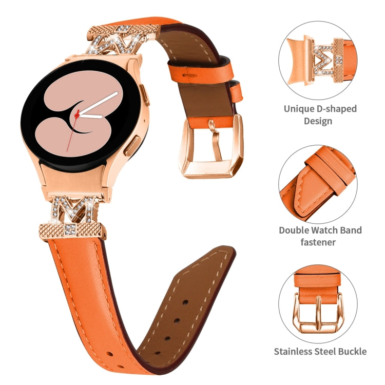 For Samsung Galaxy Watch6 / 6 Classic M Letter D-shaped Twill Leather Watch Band(Rose Gold Orange) - Watch Bands by PMC TechLife | Online Shopping South Africa | PMC TechLife | Buy Now Pay Later Mobicred