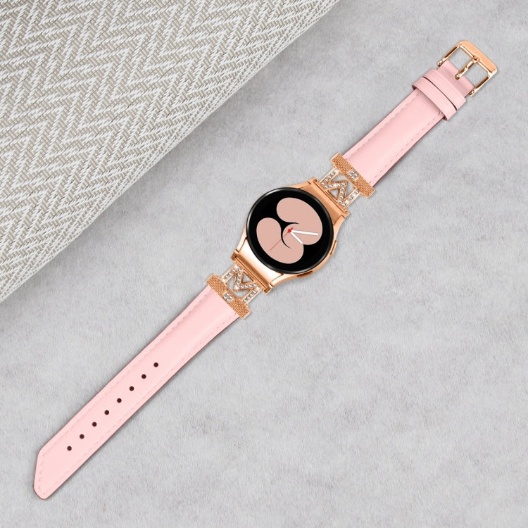 For Samsung Galaxy Watch6 / 6 Classic M Letter D-shaped Twill Leather Watch Band(Rose Gold Pink)
