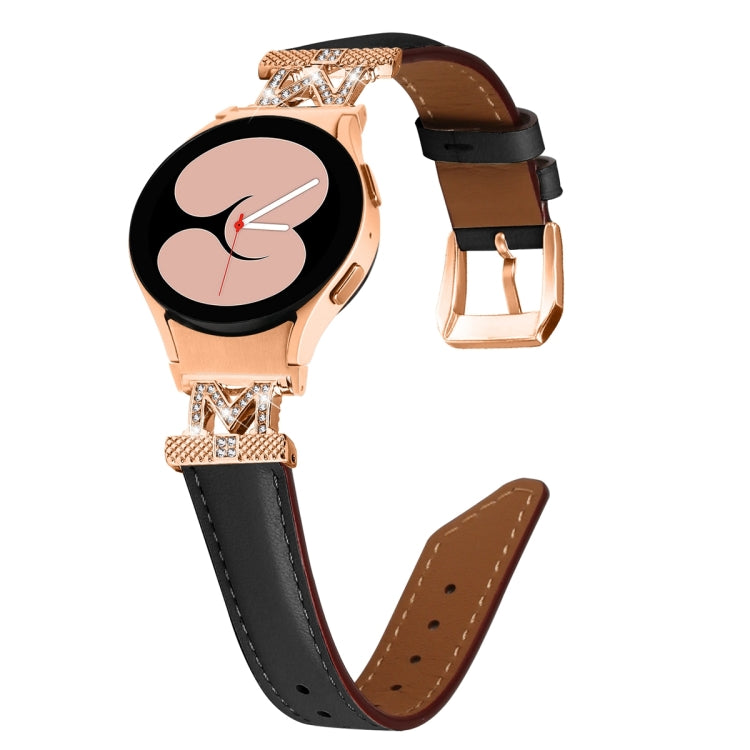 For Samsung Galaxy Watch6 / 6 Classic M Letter D-shaped Twill Leather Watch Band(Rose Gold Black) - Watch Bands by PMC TechLife | Online Shopping South Africa | PMC TechLife | Buy Now Pay Later Mobicred
