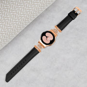 For Samsung Galaxy Watch6 / 6 Classic M Letter D-shaped Twill Leather Watch Band(Rose Gold Black)
