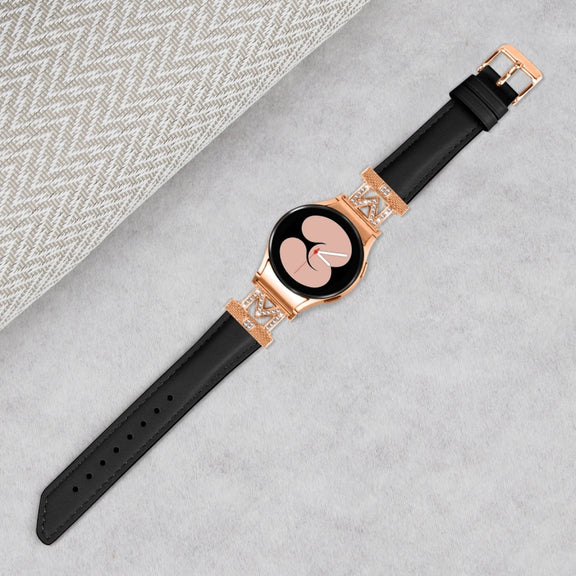 For Samsung Galaxy Watch6 / 6 Classic M Letter D-shaped Twill Leather Watch Band(Rose Gold Black)