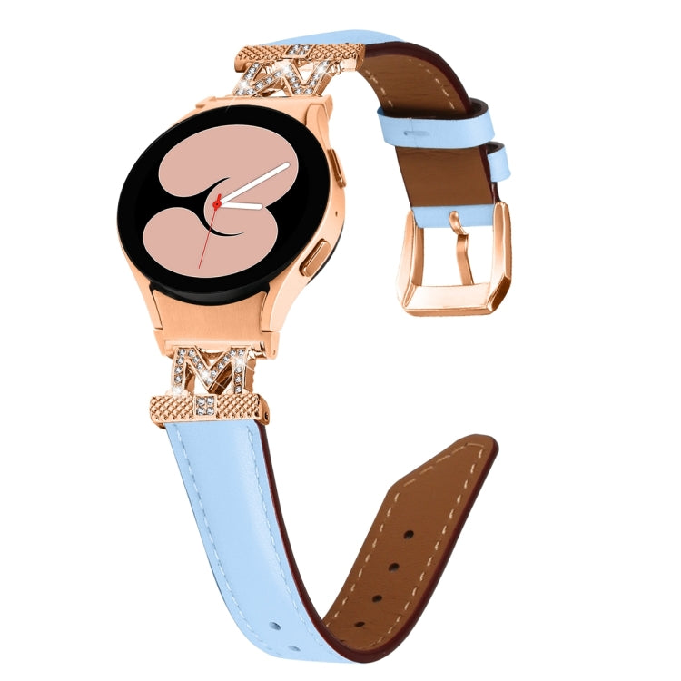 For Samsung Galaxy Watch6 / 6 Classic M Letter D-shaped Twill Leather Watch Band(Rose Gold Blue) - Watch Bands by PMC TechLife | Online Shopping South Africa | PMC TechLife | Buy Now Pay Later Mobicred