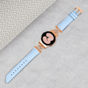 For Samsung Galaxy Watch6 / 6 Classic M Letter D-shaped Twill Leather Watch Band(Rose Gold Blue)