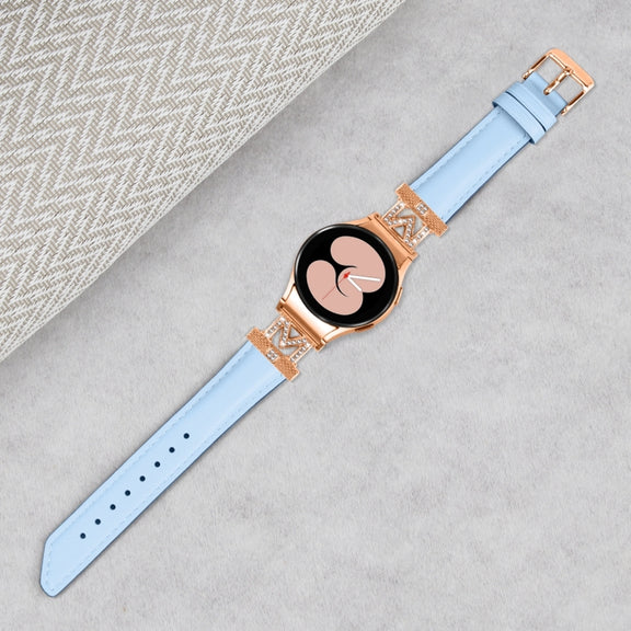 For Samsung Galaxy Watch6 / 6 Classic M Letter D-shaped Twill Leather Watch Band(Rose Gold Blue)