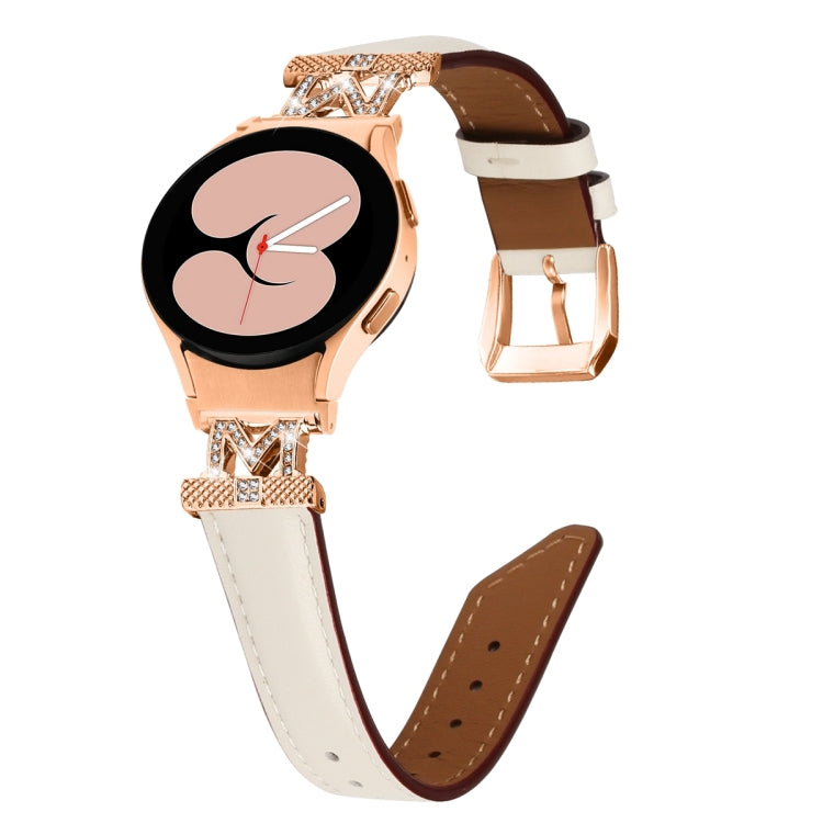 For Samsung Galaxy Watch6 / 6 Classic M Letter D-shaped Twill Leather Watch Band(Rose Gold Apricot) - Watch Bands by PMC TechLife | Online Shopping South Africa | PMC TechLife | Buy Now Pay Later Mobicred