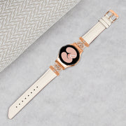 For Samsung Galaxy Watch6 / 6 Classic M Letter D-shaped Twill Leather Watch Band(Rose Gold Apricot)