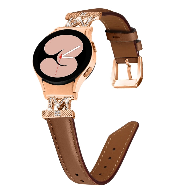For Samsung Galaxy Watch6 / 6 Classic M Letter D-shaped Twill Leather Watch Band(Rose Gold Brown) - Watch Bands by PMC TechLife | Online Shopping South Africa | PMC TechLife | Buy Now Pay Later Mobicred