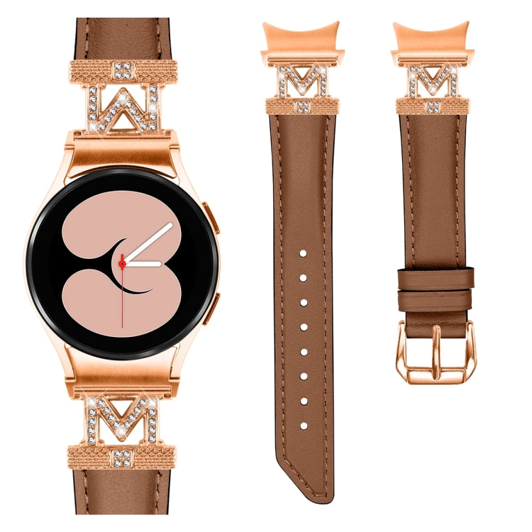 For Samsung Galaxy Watch6 / 6 Classic M Letter D-shaped Twill Leather Watch Band(Rose Gold Brown)
