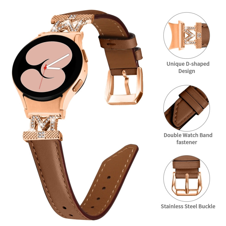 For Samsung Galaxy Watch6 / 6 Classic M Letter D-shaped Twill Leather Watch Band(Rose Gold Brown) - Watch Bands by PMC TechLife | Online Shopping South Africa | PMC TechLife | Buy Now Pay Later Mobicred