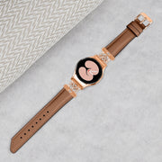 For Samsung Galaxy Watch6 / 6 Classic M Letter D-shaped Twill Leather Watch Band(Rose Gold Brown)