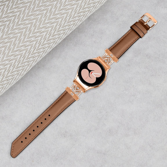 For Samsung Galaxy Watch6 / 6 Classic M Letter D-shaped Twill Leather Watch Band(Rose Gold Brown)