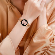 For Samsung Galaxy Watch6 / 6 Classic M Letter D-shaped Twill Leather Watch Band(Rose Gold Brown)