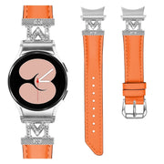 For Samsung Galaxy Watch6 / 6 Classic M Letter D-shaped Twill Leather Watch Band(Silver Orange)