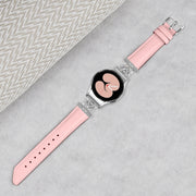 For Samsung Galaxy Watch6 / 6 Classic M Letter D-shaped Twill Leather Watch Band(Silver Pink)