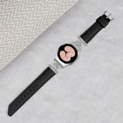 For Samsung Galaxy Watch6 / 6 Classic M Letter D-shaped Twill Leather Watch Band(Silver Black)