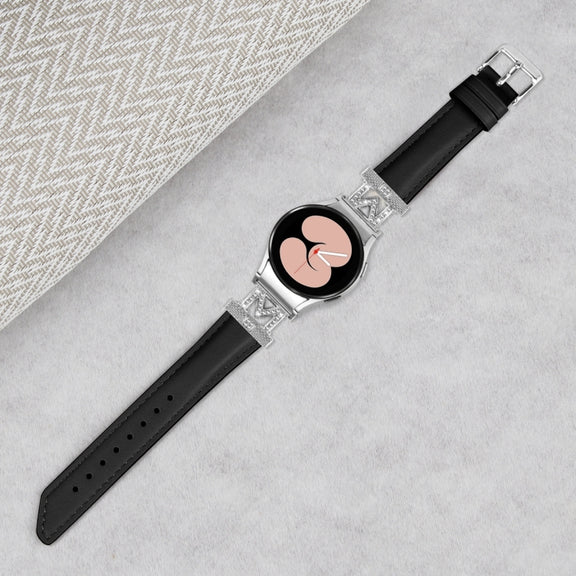 For Samsung Galaxy Watch6 / 6 Classic M Letter D-shaped Twill Leather Watch Band(Silver Black)