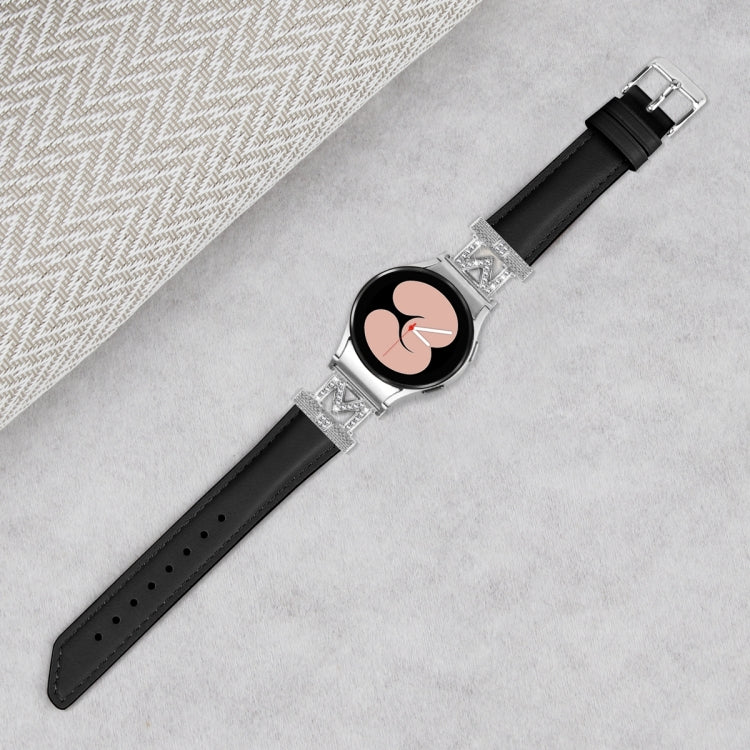 For Samsung Galaxy Watch6 / 6 Classic M Letter D-shaped Twill Leather Watch Band(Silver Black)
