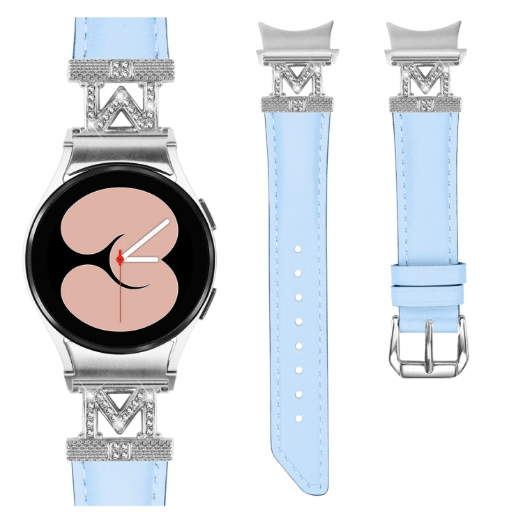 For Samsung Galaxy Watch6 / 6 Classic M Letter D-shaped Twill Leather Watch Band(Silver Blue) - Watch Bands by PMC TechLife | Online Shopping South Africa | PMC TechLife